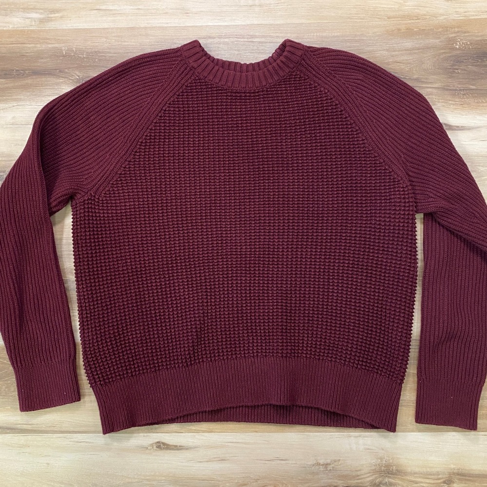 Banana Republic Sweater XL Cotton Texture Waffle Knit Raglan Burgundy Maroon